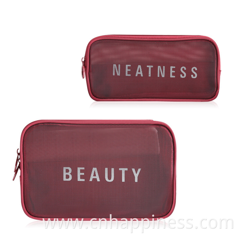 Personalized Trendy Clear Transparent Nylon Mesh Cosmetic Bag Women Pouch Black Pink Mini Makeup Beauty Bags Travel